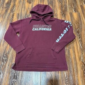 Hollister Men's Burgundy Size S Hoodie Sweat Shirt California Tiger Stripe Logo